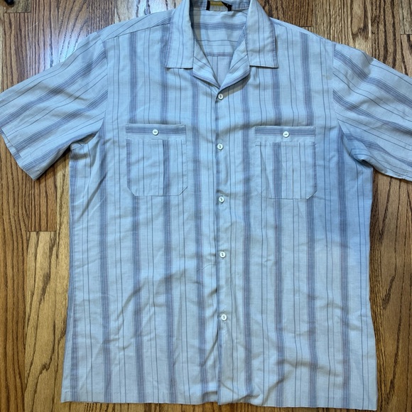 Vintage 60s Triumph of CA Men Button Up Shadow Stripe Shirt Double Pocket L Mod - Picture 2 of 9